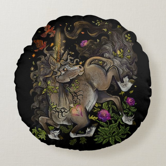 Wild Hearted Unicorn Round Cushion (Front)