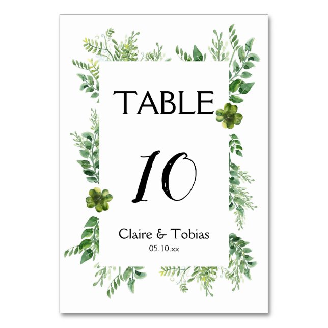 Wild Herbs Spring Green Foliage Wedding Table Number (Front)