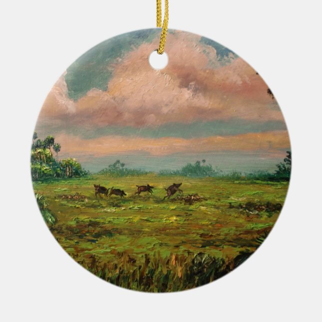 Wild Hog Hunting in Florida Ceramic Tree Decoration (Front)
