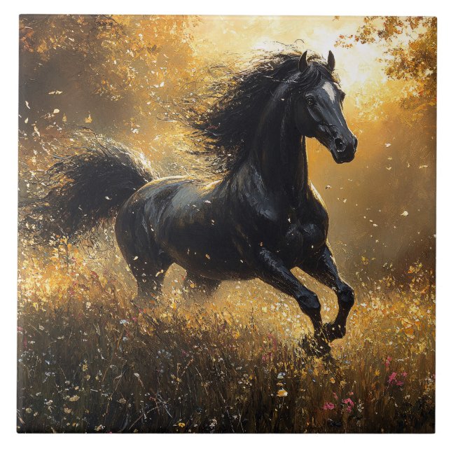 Wild Horse Black Stallion Mustang Tile (Front)