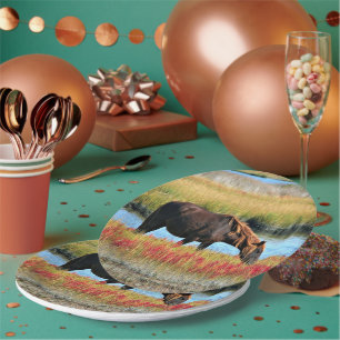 Wild Horse Eating In The Field Paper Plates