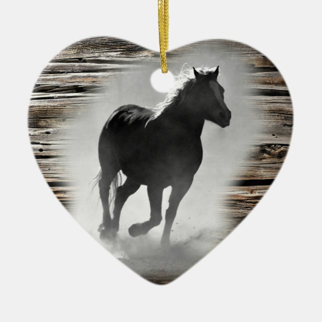 Wild Horse Galloping Ceramic Tree Decoration (Front)