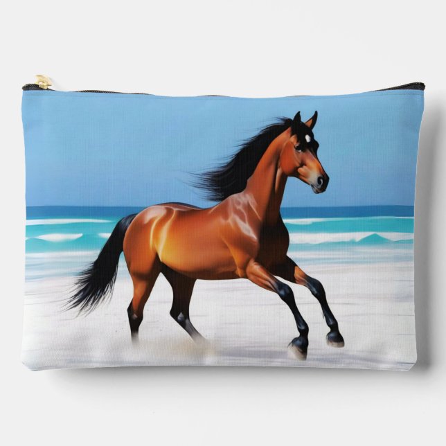 Wild Horse Galloping on a Beach Accessory Pouch (Front)