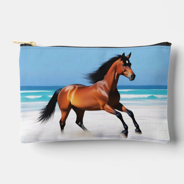 Wild Horse Galloping on a Beach Accessory Pouch (Front)