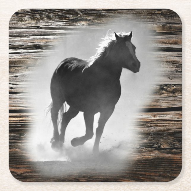 Wild Horse Galloping Square Paper Coaster (Front)