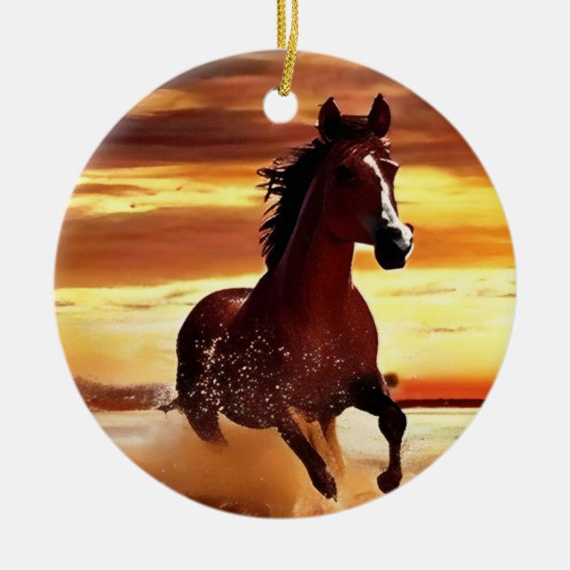 Wild Horse Galloping Through Surf  Ceramic Tree Decoration (Front)