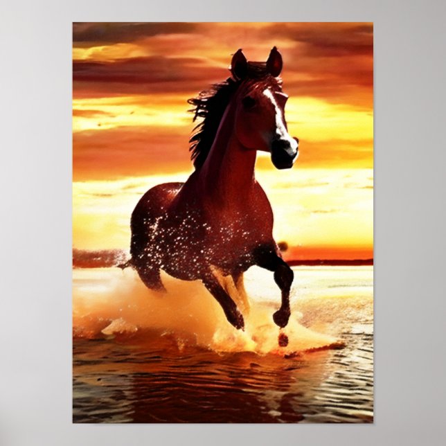 Wild Horse Galloping Through Surf Poster (Front)