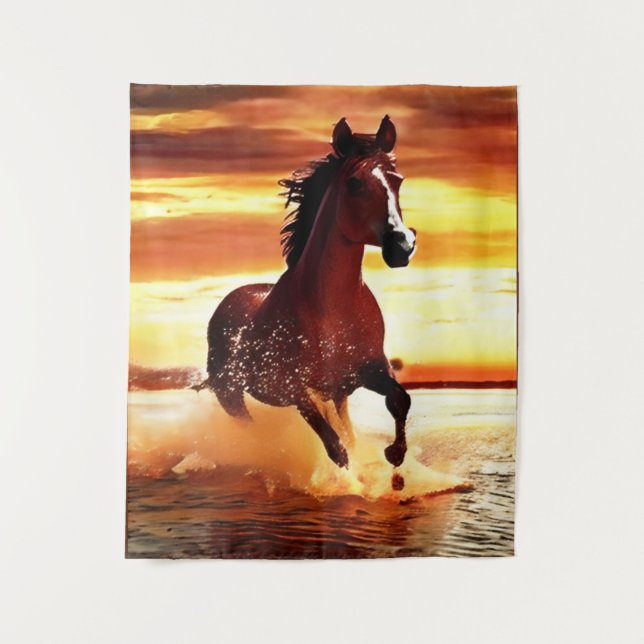 Wild Horse Galloping Through Surf Tapestry (Front)