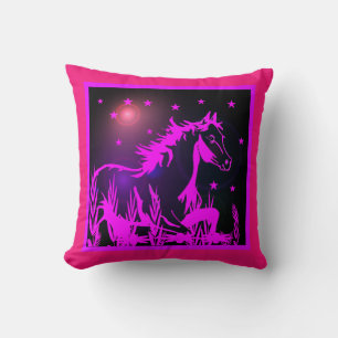 wild horse graphic, pink cushion