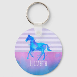 Wild Horse in Blue and Purple Watercolor Key Ring