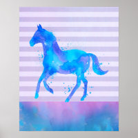Wild Horse in Blue and Purple Watercolor