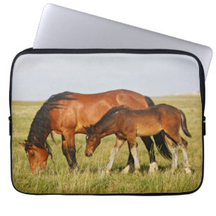 Wild Horse Mother and Colt Grazing Laptop Sleeve