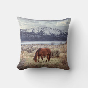 Wild horse: Nevada winter landscape. Cushion