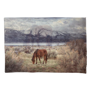 Wild horse: Nevada winter landscape. Pillowcase