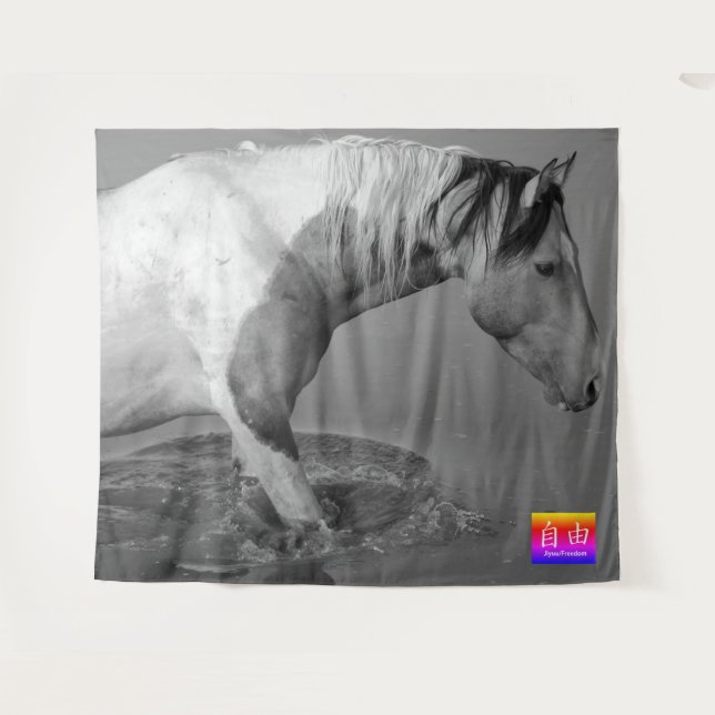 WILD HORSE OF UTAH PINTO AT WATER HOLE Tapestry (Front (Horizontal))