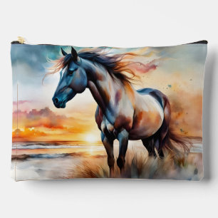 Wild Horse on Grassy Dune at Sunset Accessory Pouch