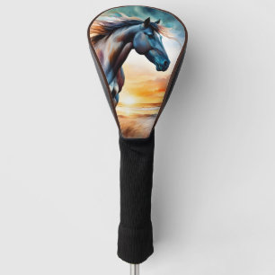 Wild Horse on Grassy Dune at Sunset  Golf Head Cover