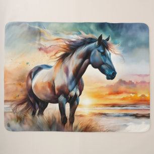 Wild Horse on Grassy Dune at Sunset Sherpa Blanket