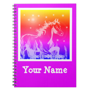 wild horse pink graphic, personalised notebook
