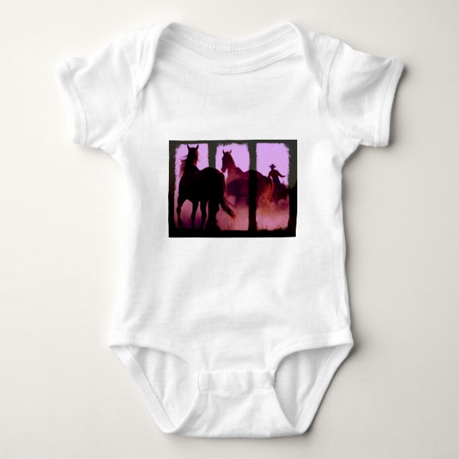Wild Horse Roundup Triptych Baby Bodysuit (Front)