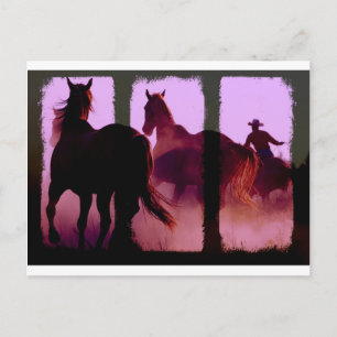 Wild Horse Roundup Triptych Postcard