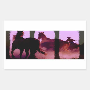 Wild Horse Roundup Triptych Rectangular Sticker