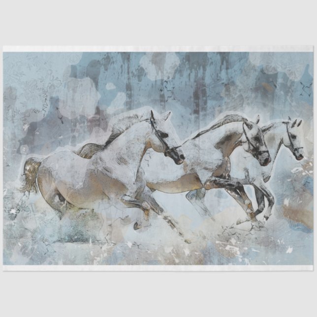 Wild Horse Stampede Western Decoupage Art Tissue Paper (Front)