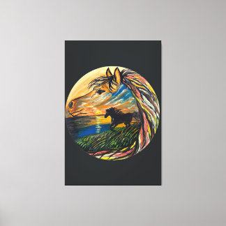 Wild Horse Sunset Art - Handmade artwork Canvas Print