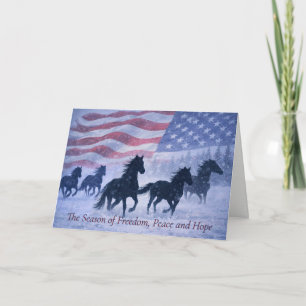 Wild Horses American Flag Country Western Christms Card