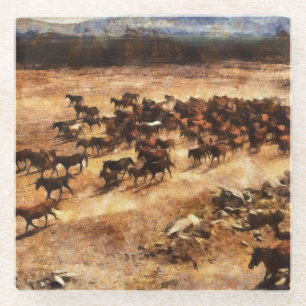 Wild Horses: Artistic Animal Majesty. Glass Coaster