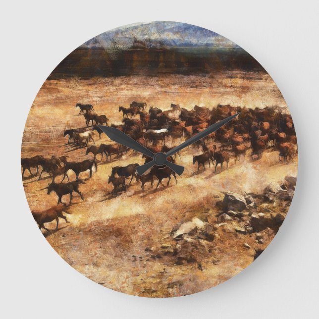 Wild Horses: Artistic Animal Majesty. Large Clock (Front)