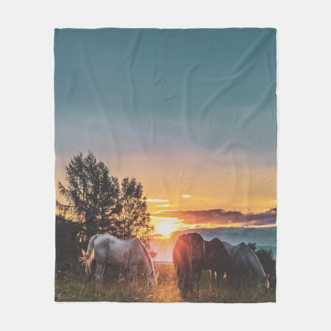 Wild Horses At Sunset Fleece Blanket (Front)