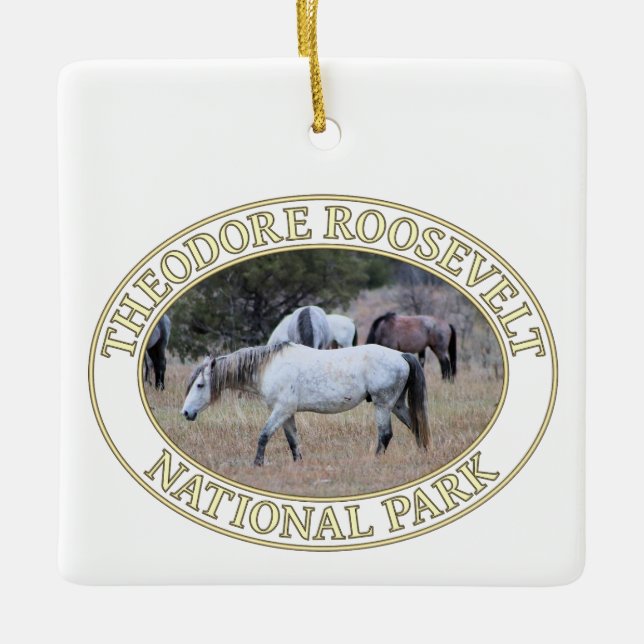 Wild Horses at Theodore Roosevelt National Park Ceramic Ornament (Front)