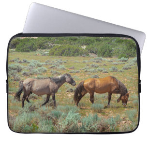 Wild horses grazing laptop sleeve
