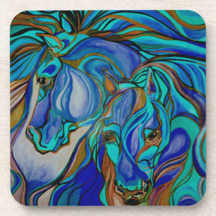 Wild Horses In Brown and Teal Coaster