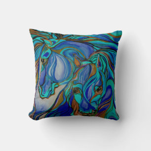 Wild Horses In Brown and Teal Cushion