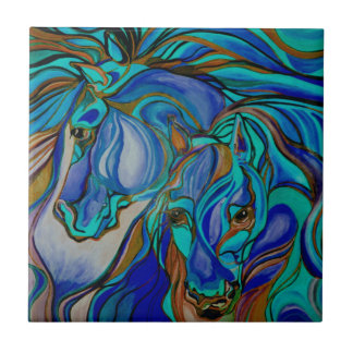Wild Horses In Brown and Teal Tile