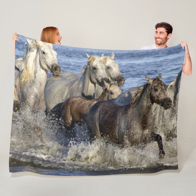 WILD HORSES in the SURF Fleece Blanket (In Situ)