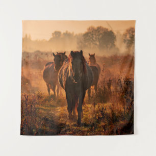 Wild Horses: Intense Gaze Encounter Tapestry