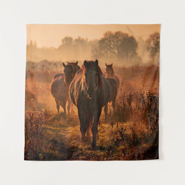 Wild Horses: Intense Gaze Encounter Tapestry (Front)