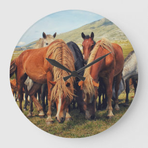 Wild Horses Livno Nature Scene Large Clock