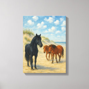 Wild Horses of Corolla North Carolina Watercolor Canvas Print