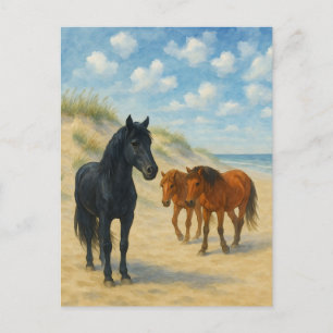 Wild Horses of Corolla North Carolina Watercolor Holiday Postcard