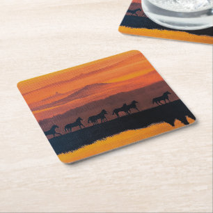 Wild Horses of Montana Painting by Alfred Fox Square Paper Coaster