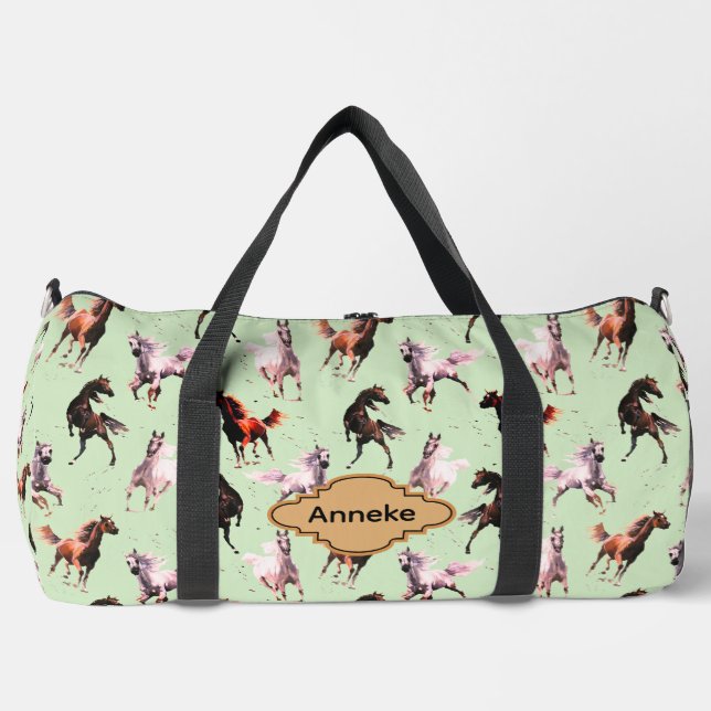 Wild Horses on Green Duffle Bag (Front)