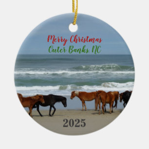 Wild Horses Outer Banks OBX 2025 Christmas Ceramic Tree Decoration
