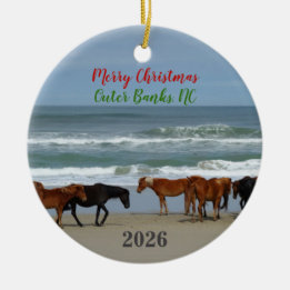 Wild Horses Outer Banks OBX 2026 Christmas Ceramic Tree Decoration