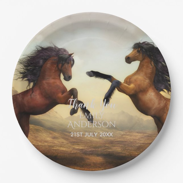 Wild HORSES Party Supplies Equestrian - ADD PHOTO Paper Plate (Front)