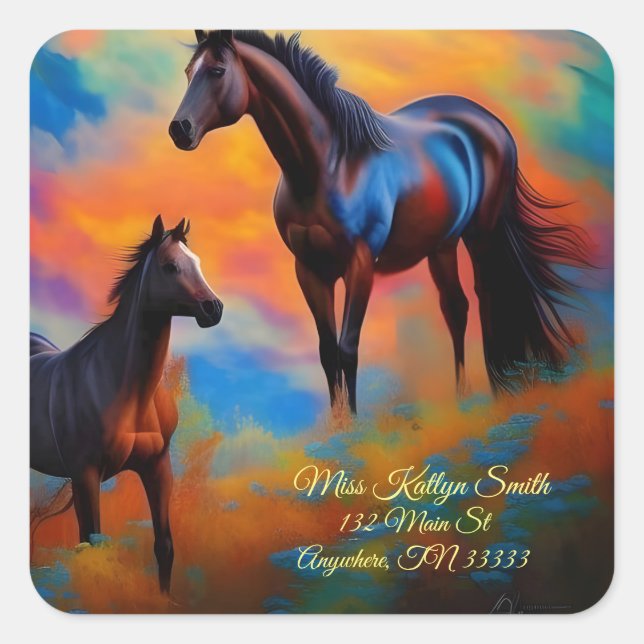 Wild Horses *personalise* Square Sticker (Front)
