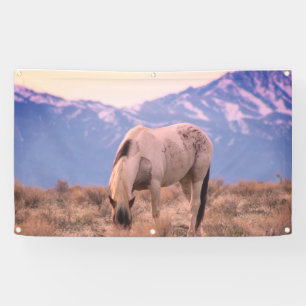 WILD HORSES PINTO IN MOUNTAINS BANNER WALL ART